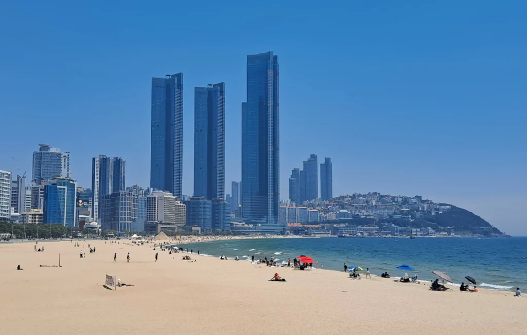 Haeundae Beach and the city skyline in Busan, South Korea